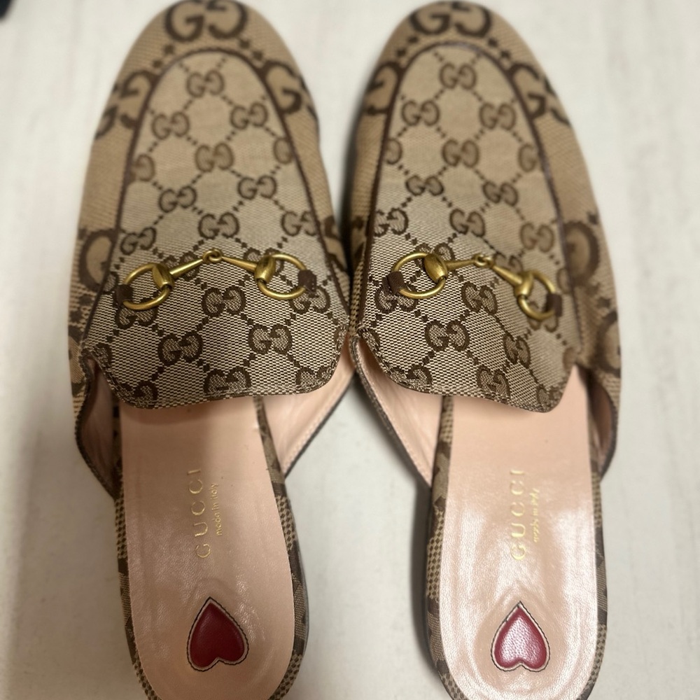Gucci Brown and Gold Mules with Iconic Design
